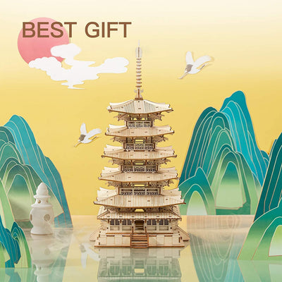 Robotime Five-storied Pagoda 3D Wooden Puzzle Toys