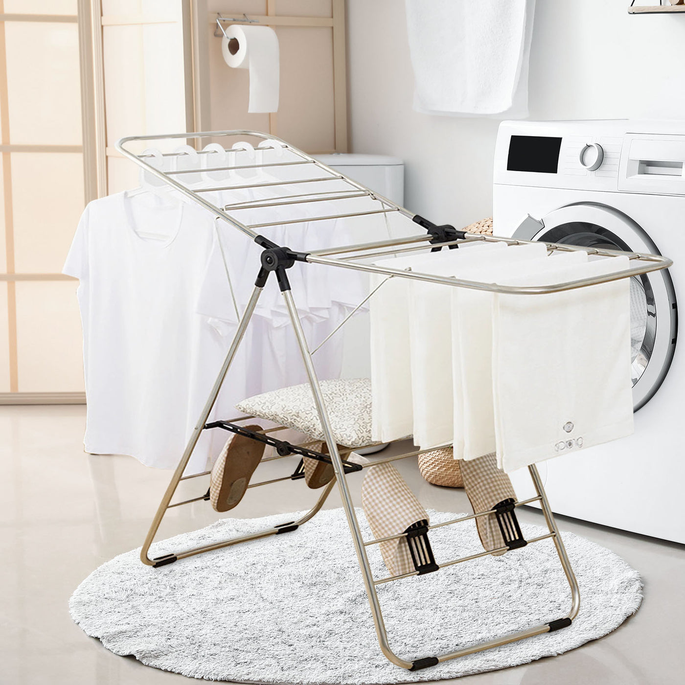 Clothes Drying Rack with Sock Clips Foldable Laundry Rack